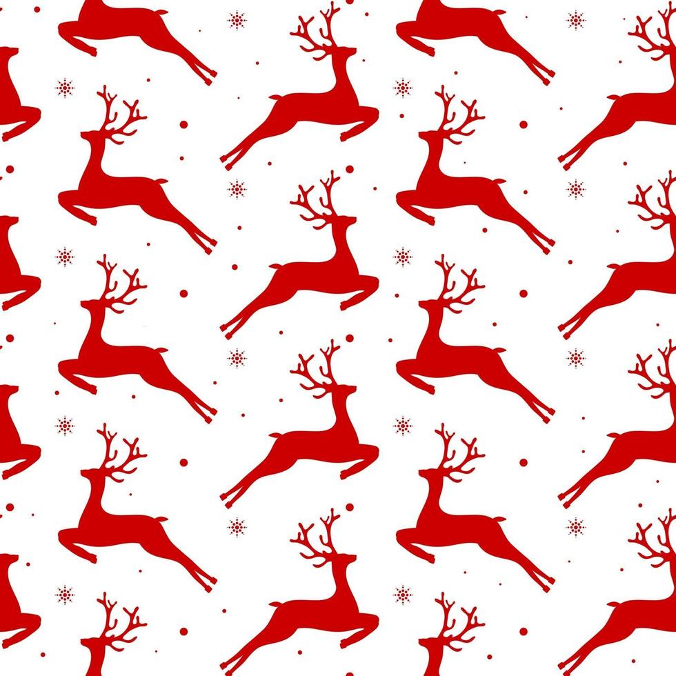 Seamless pattern with red deers and snowflakes. Christmas print for clothing, kitchen textiles and wrapping paper. vector