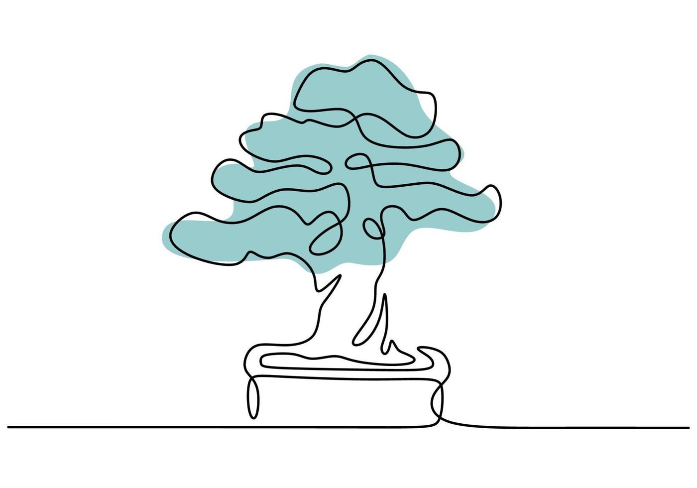 árbol de dibujo de una línea continua en maceta. Belleza y exótico árbol de los bonsais en miniatura para la decoración del hogar aislado sobre fondo blanco. Plantas de interior en diseño minimalista. ilustración vectorial vector