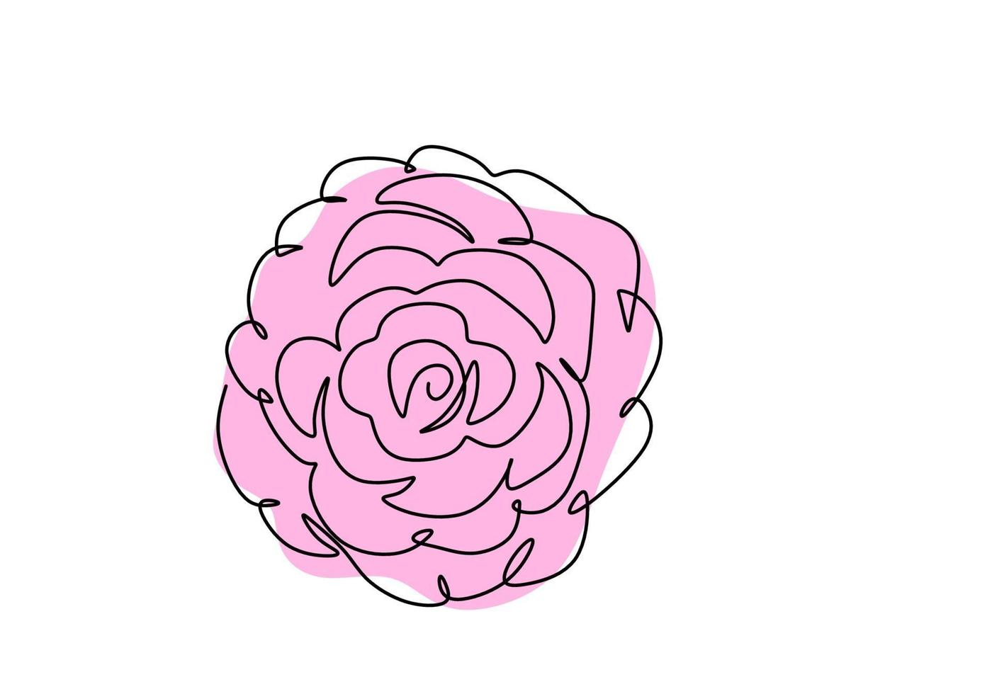 One continuous line drawing of Camellia flower with pink color. Beautiful blossoming flower, symbol of spring. Garden plant concept isolated on white background. Vector line art floral illustration