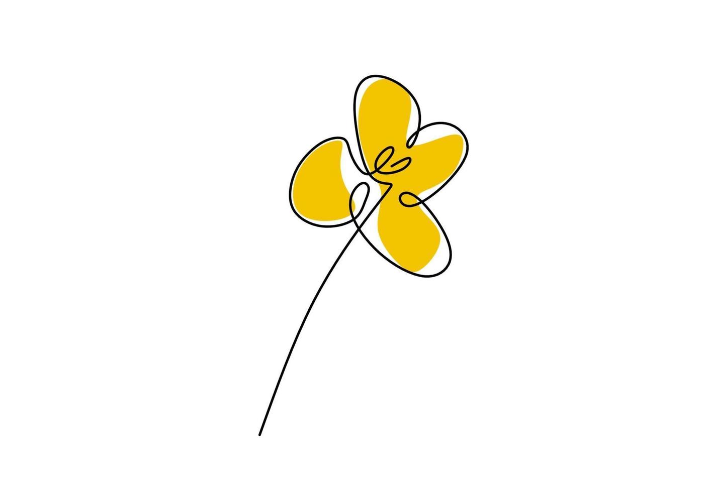 Beautiful spring flower in continuous one line drawing. Nanohana flowers, seasonal plants in Japan. Yellow rape blossom hand drawn minimalist design. Botany floral concept. Vector illustration