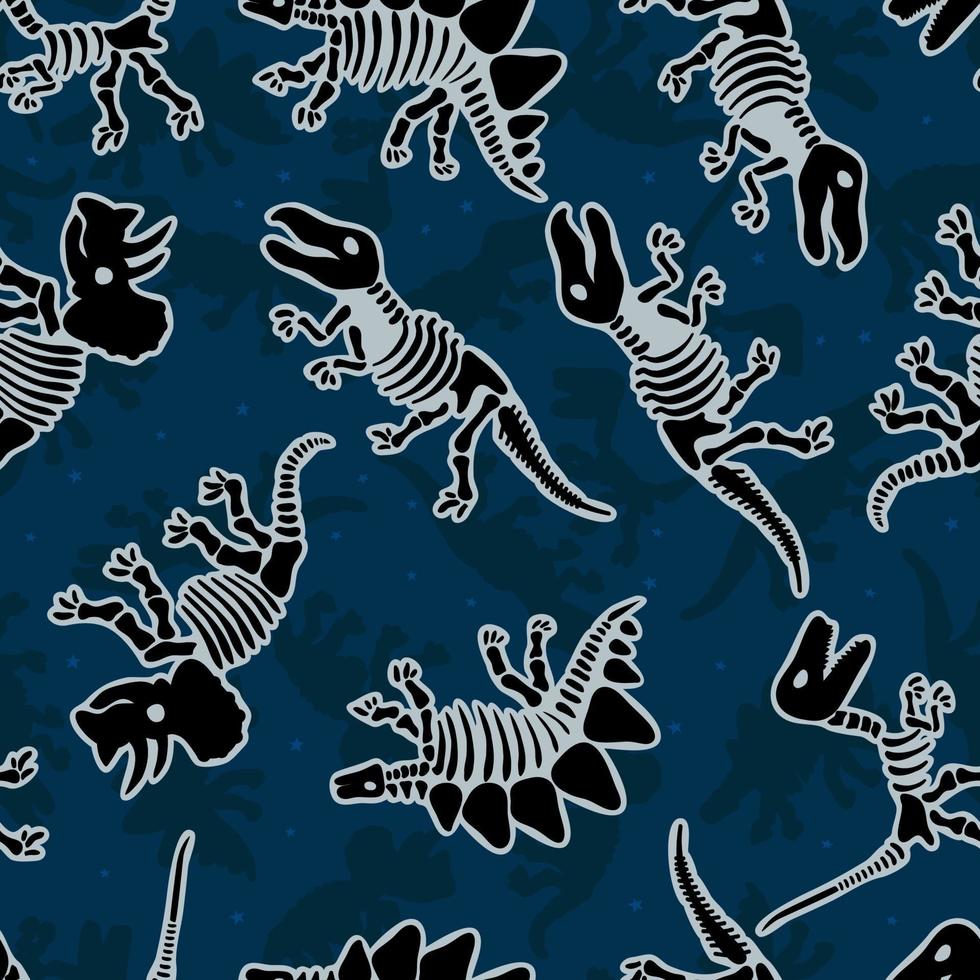 esqueleto de dinosaurio. patrón transparente de vector. diseño original con huesos de dinosaurio. dinosaurio de fondo azul para textiles, ropa y papel de regalo. vector