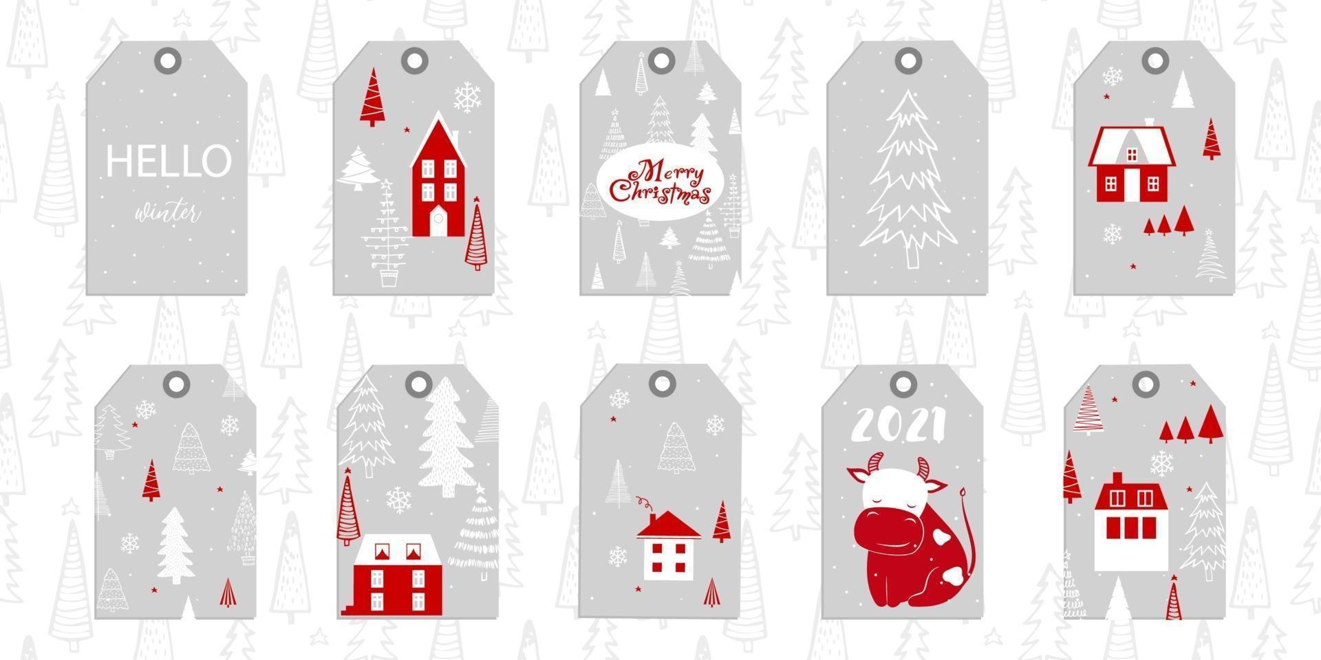 colección de 10 etiquetas de regalo de Navidad y año nuevo de textura. se puede utilizar para tela, estuche de teléfono y papel de regalo. año nuevo 2021. vector