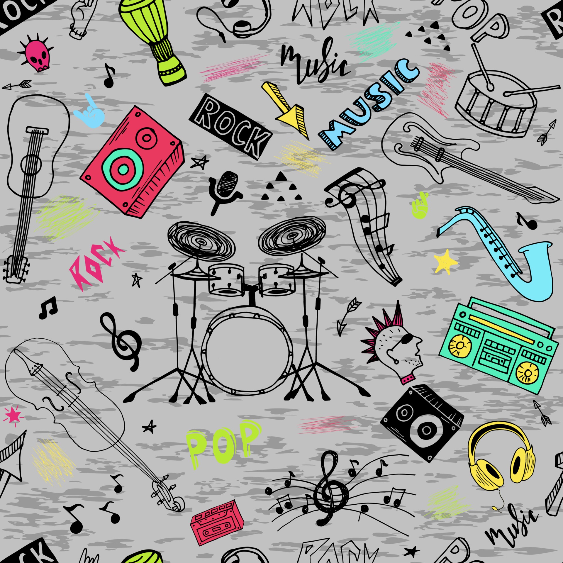 Set of hand drawn rock and pop music theme isolated on white background,  doodle set of Musical Instruments theme. 2216277 Vector Art at Vecteezy
