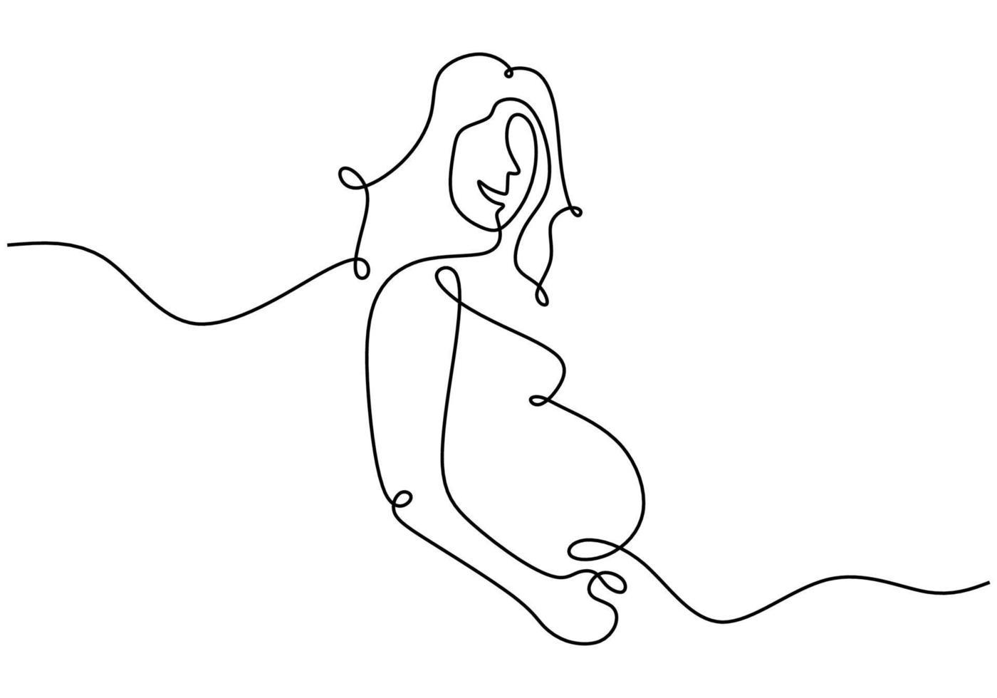 One continuous line drawing of pregnant woman, silhouette picture of mother. Happy young mom is holding her pregnant belly. Happy Woman's Day. Character women with pregnancy. Vector illustration