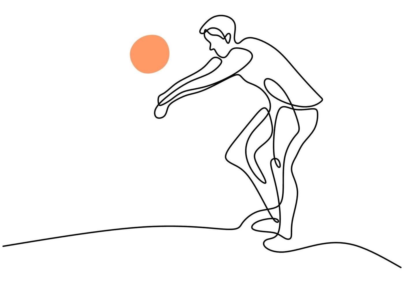 un dibujo de línea continua joven jugador de voleibol profesional masculino en acción. Hombre enérgico jugando una pelota en la cancha aislada sobre fondo blanco. concepto de deporte de equipo competitivo saludable vector