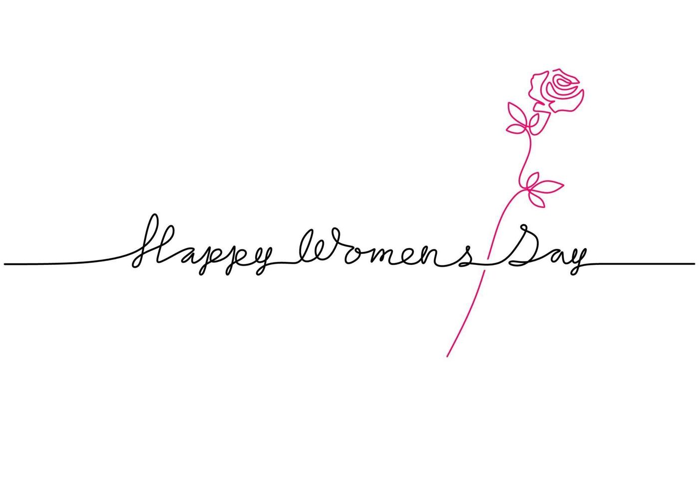 Happy Women's day lettering in continuous line drawing. International Women's Day on March 8. Concept Women's day isolated on white background. Vector hand made calligraphic for greeting card