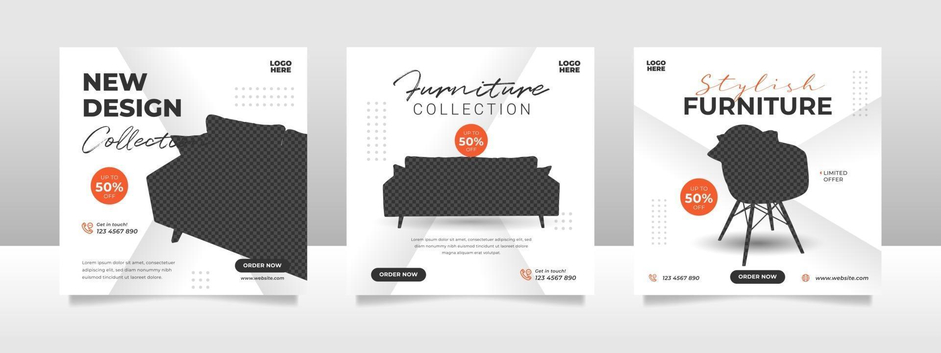 Minimalist furniture sale banner or social media post template vector