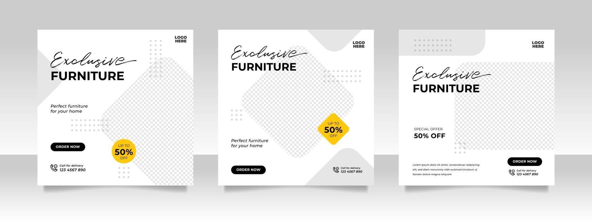 Minimalist furniture sale banner or social media post template vector