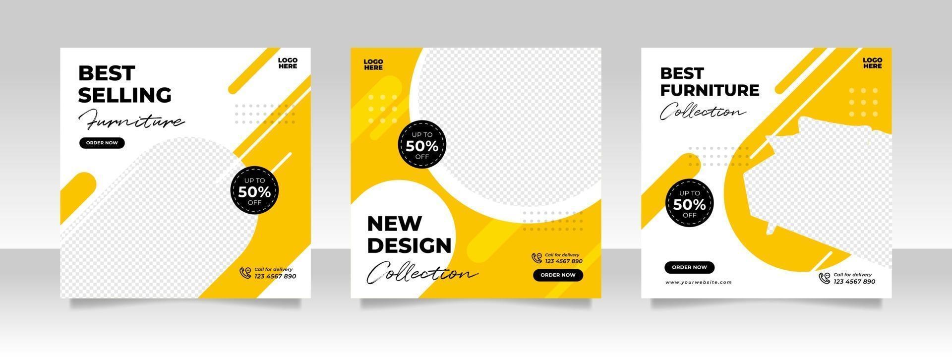 Minimalist furniture sale banner or social media post template vector