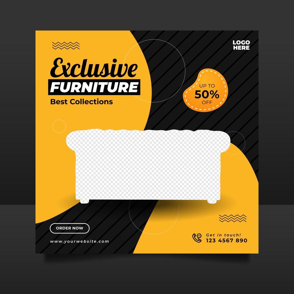 Exclusive furniture sale banner or social media post template vector