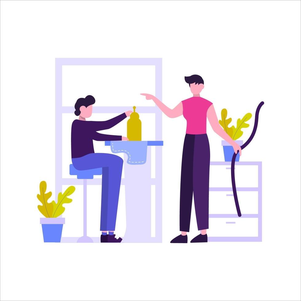 The tailor makes a customer's clothes order vector illustration