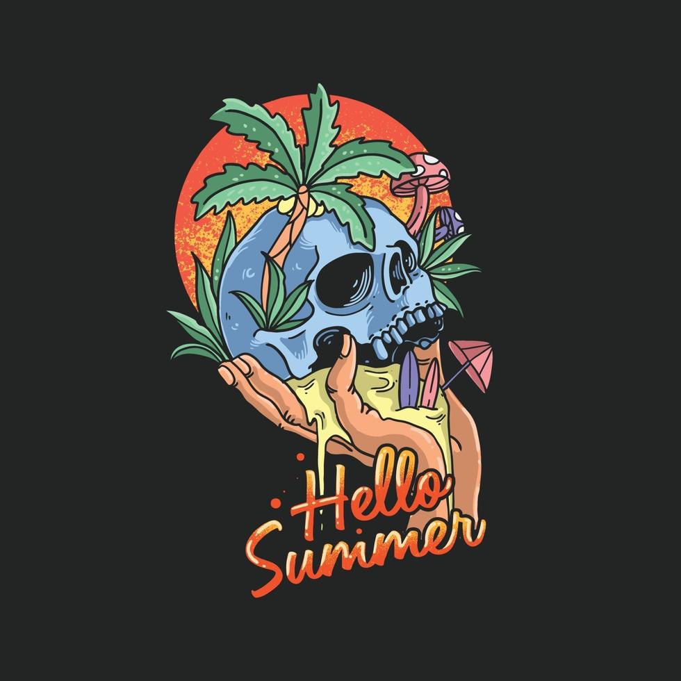 skull summer tropical beach illustration vector