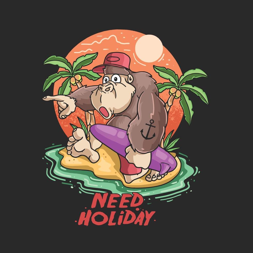 cute gorilla happy summertime illustration vector