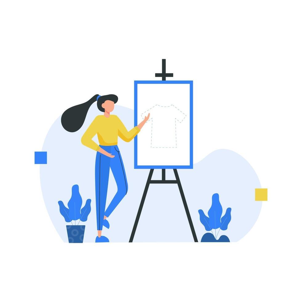 Clothing designer design and display their work in public places vector illustration
