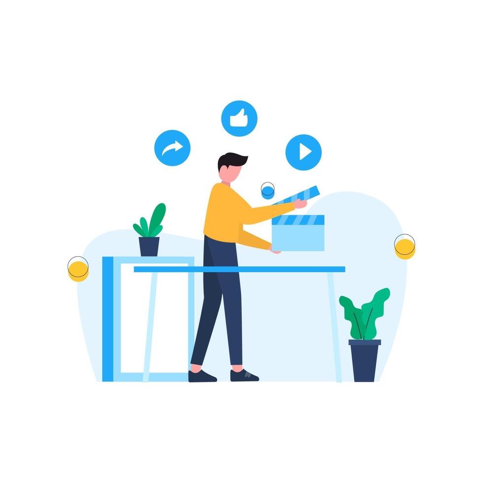 Content creator makes posts on social media vector illustration