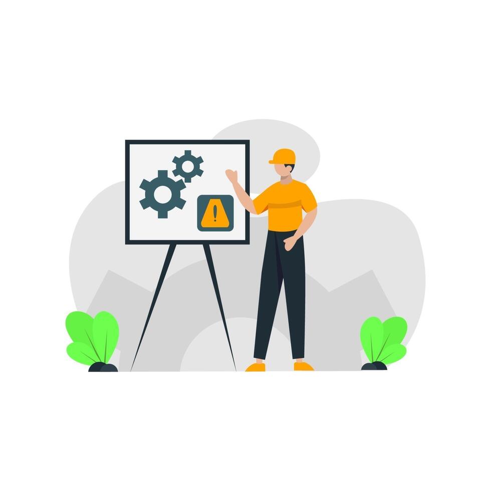 Technician repairs damage to goods and machinery vector