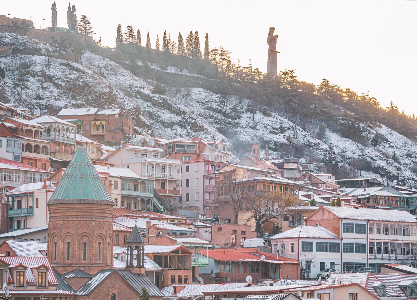 Tbilisi, Georgia 2020- Historical old town buildings and architecture in winter photo