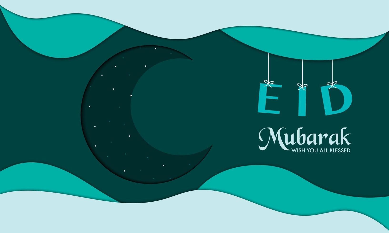 eid mubarak con papel de luna creciente vector