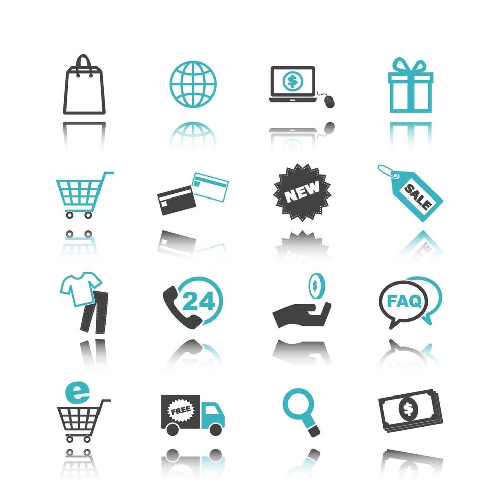 shopping icons with reflection vector