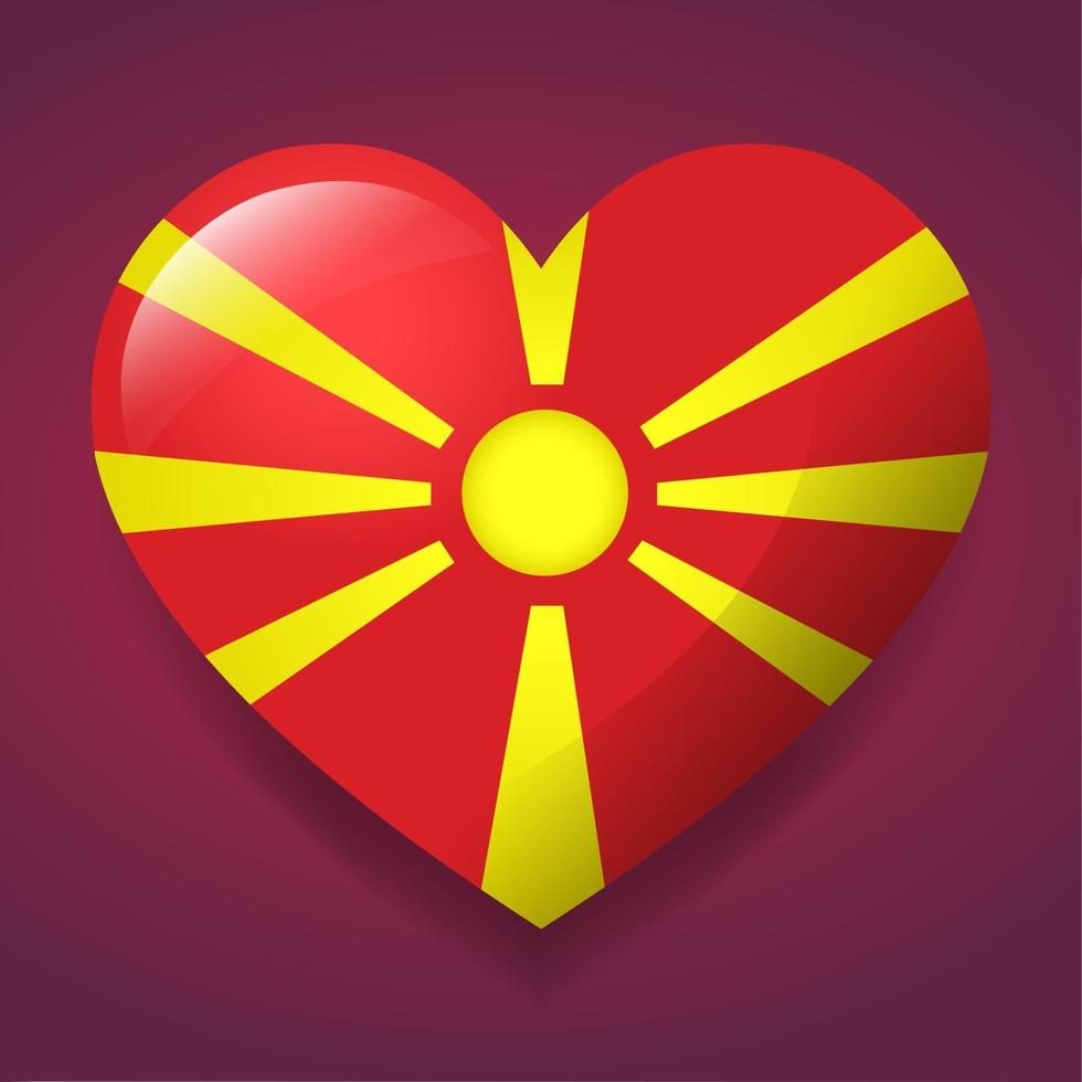 Corazón con ilustración de símbolo de bandera de Macedonia del norte vector