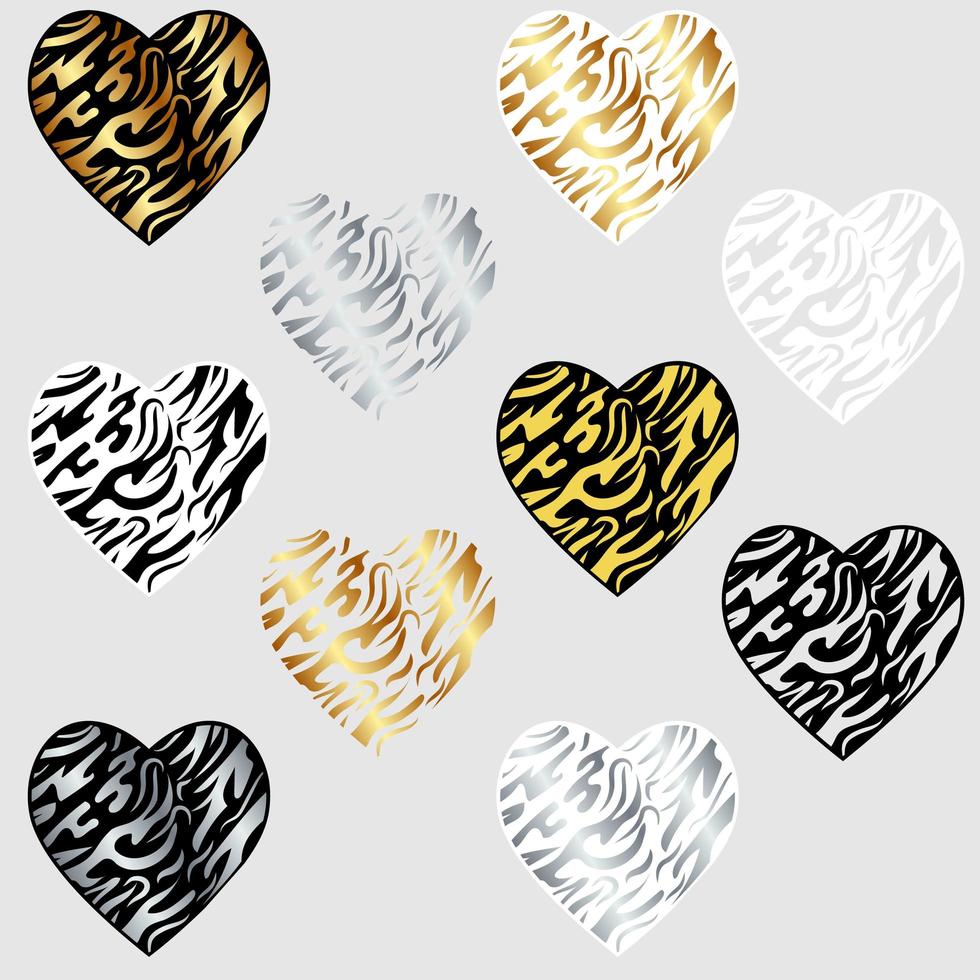 Set of hearts with a Zebra pattern vector