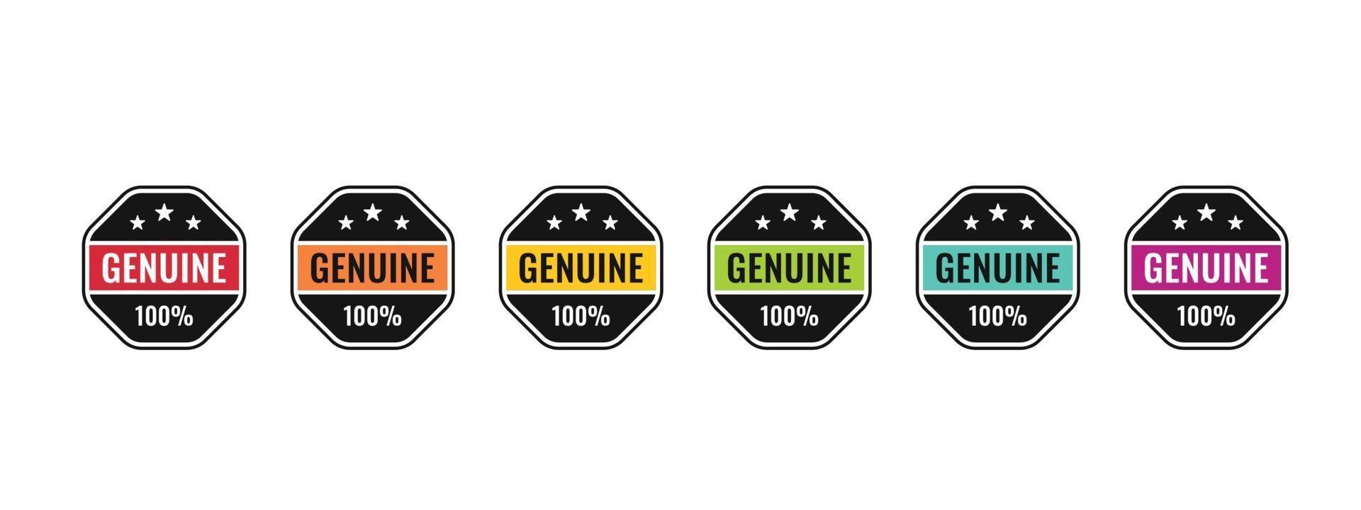 Genuine 100 percent logo badge design. Icon original vector illustration for trusted product.