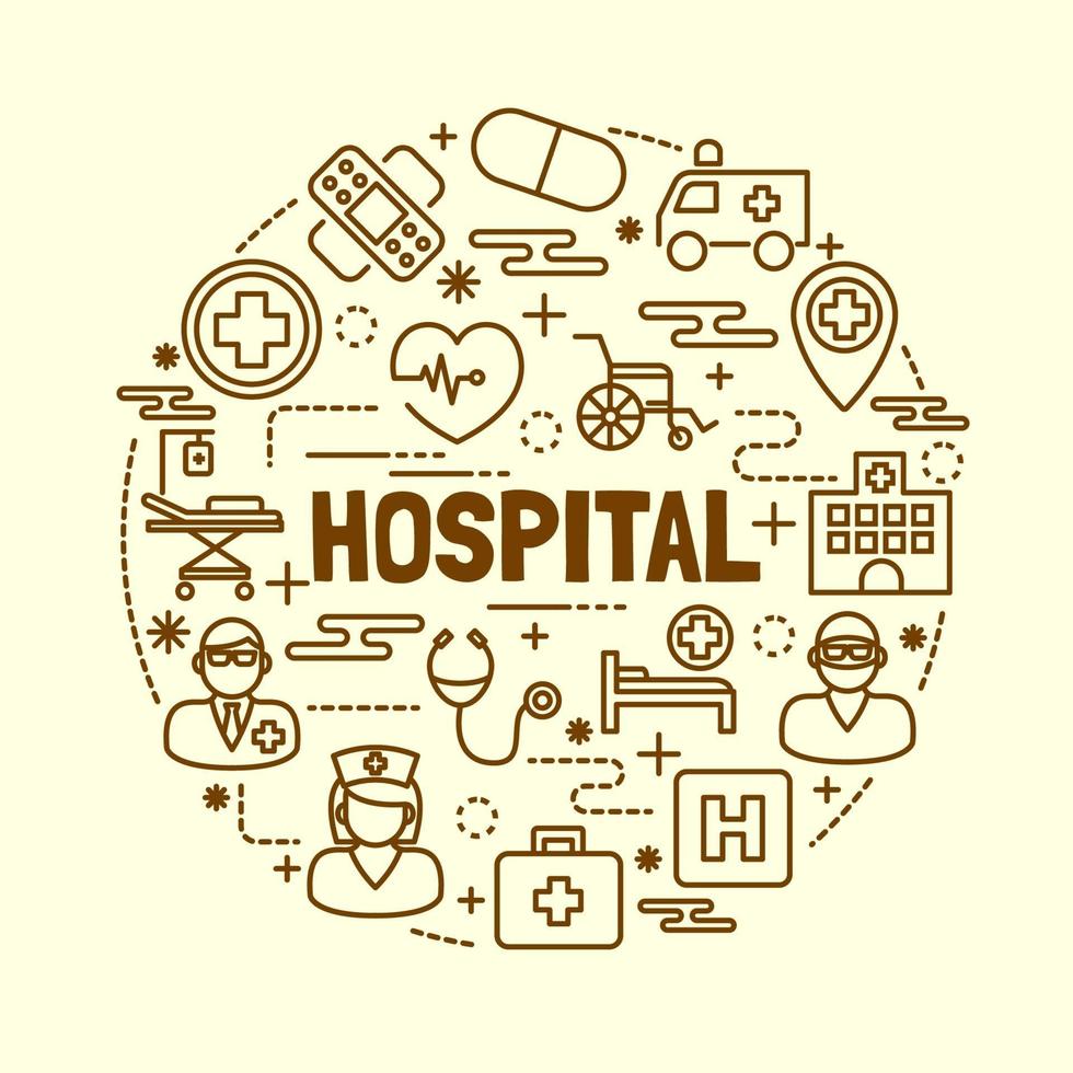 hospital minimal thin line icons set vector