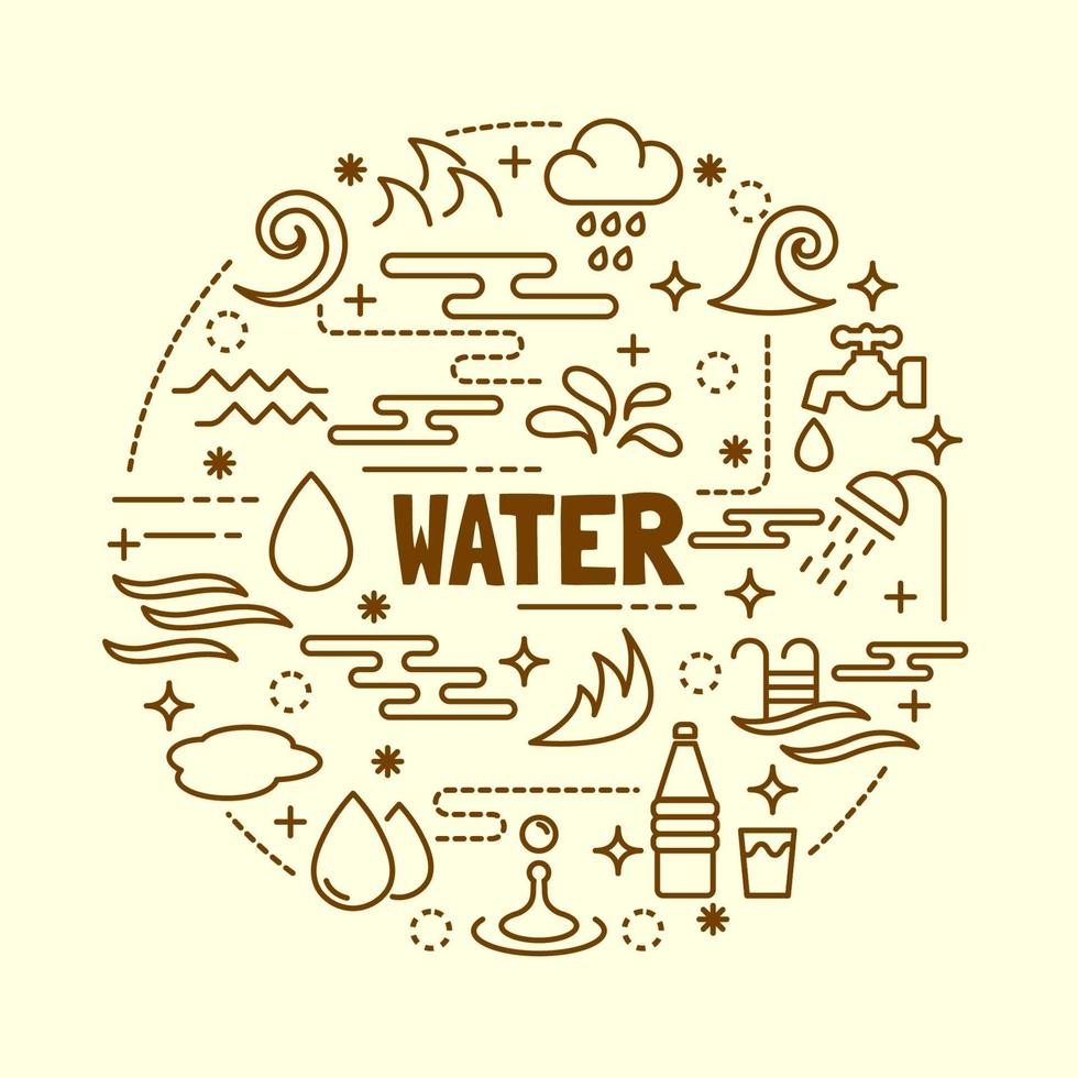 water minimal thin line icons set vector