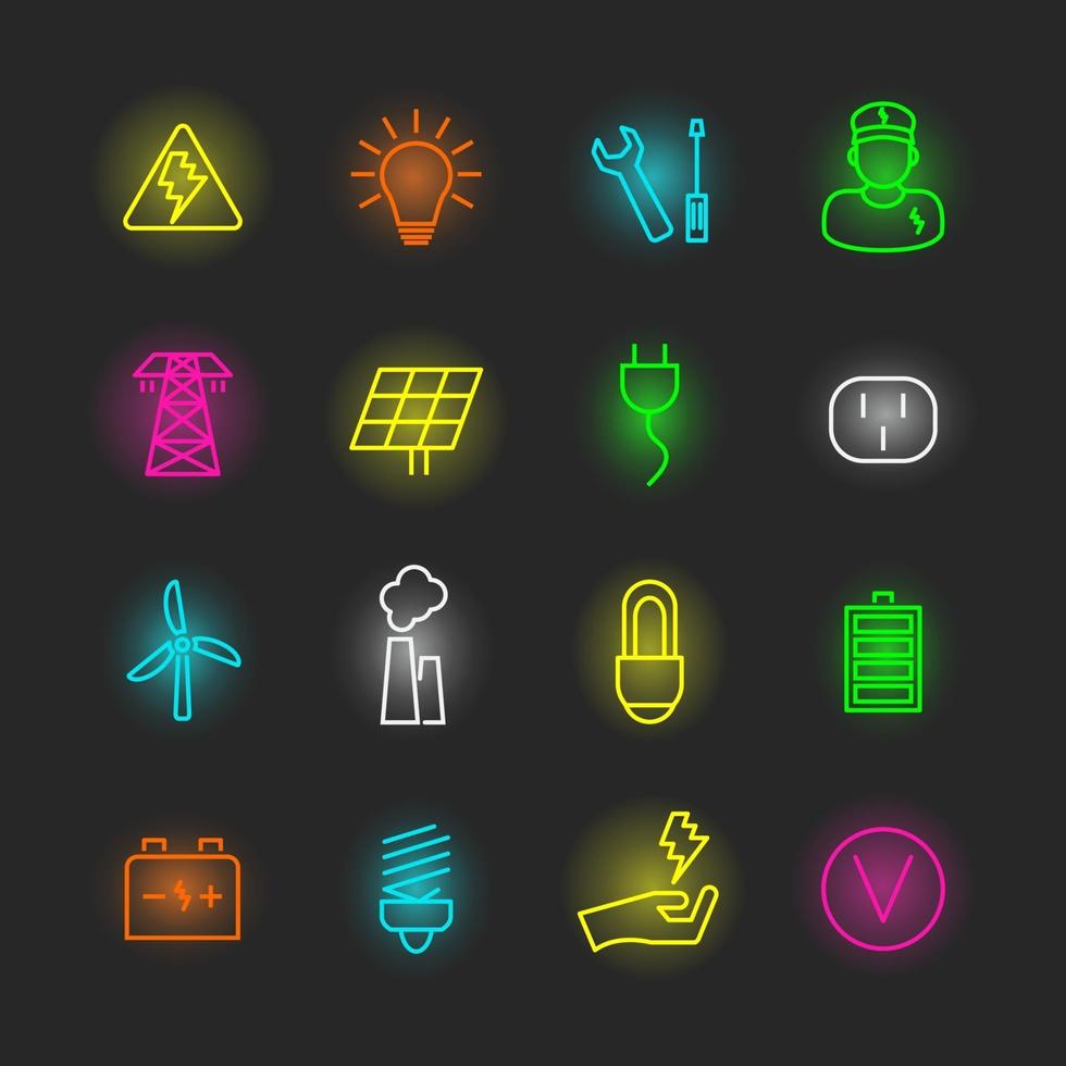 conjunto de iconos de neón de electricidad vector