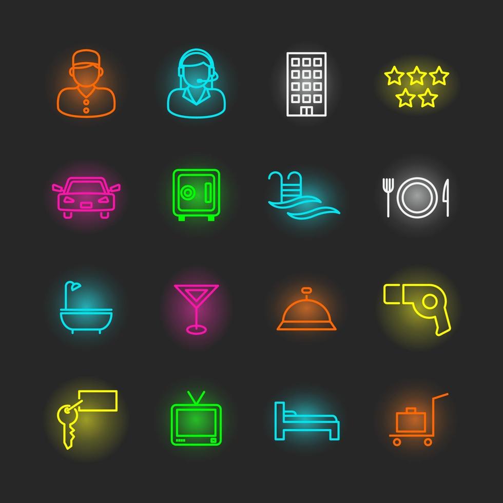 hotel neon icon set vector