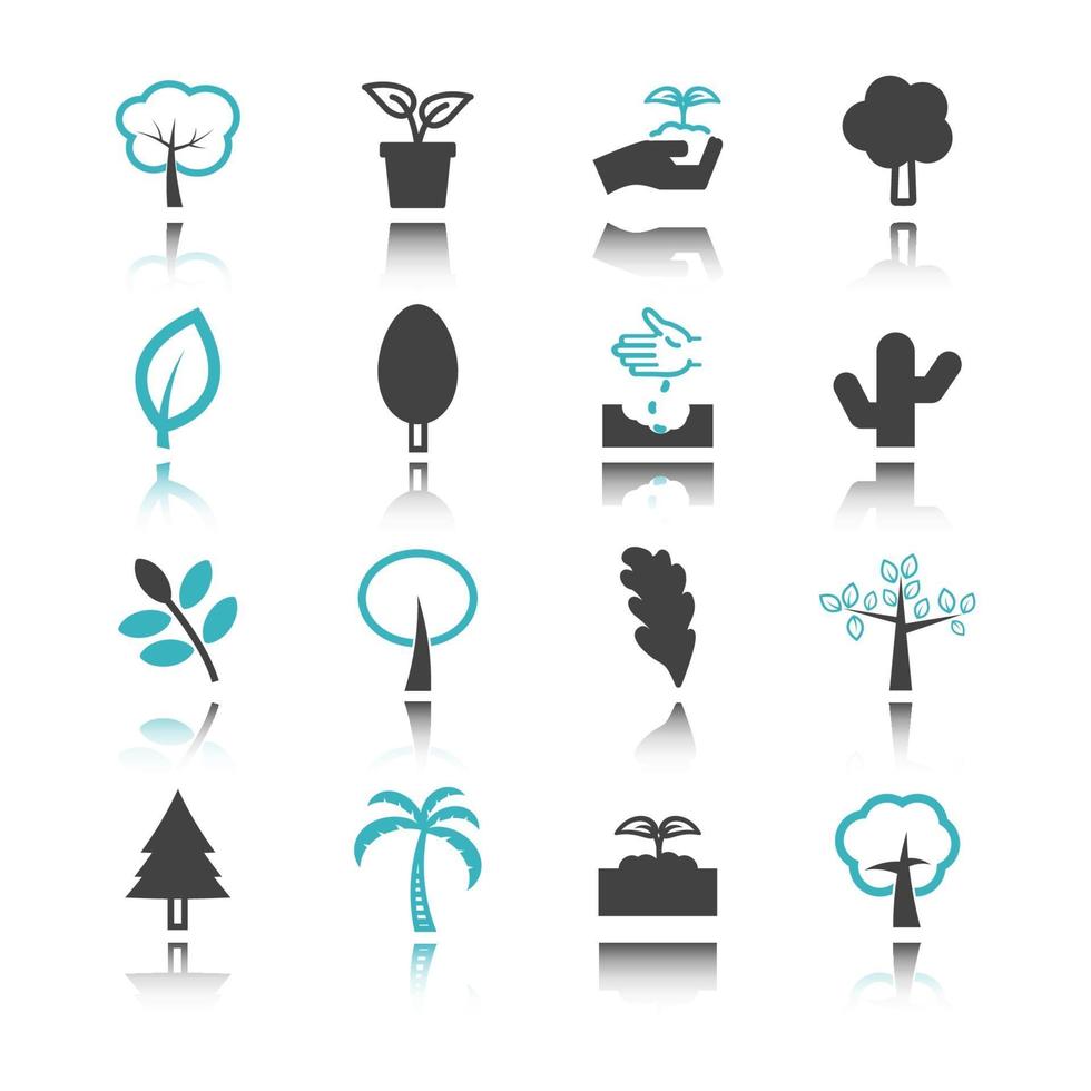 iconos de árbol con reflejo vector