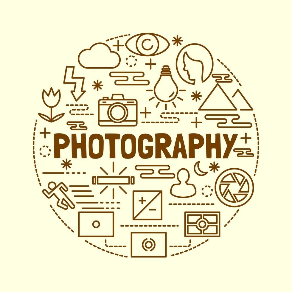 photography minimal thin line icons set vector