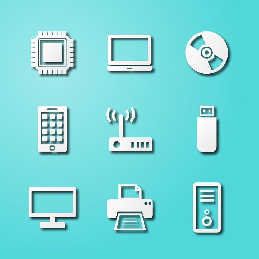 computer and device paper art icons vector