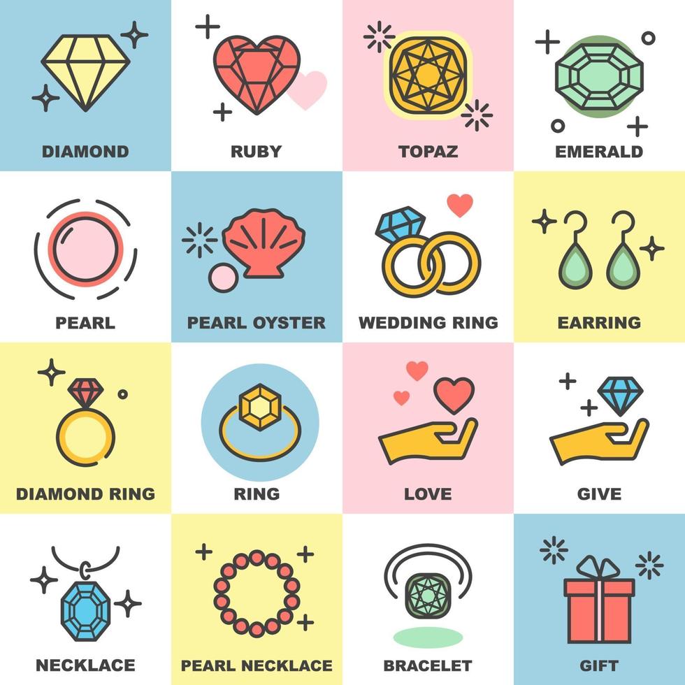 jewelry line icons set vector