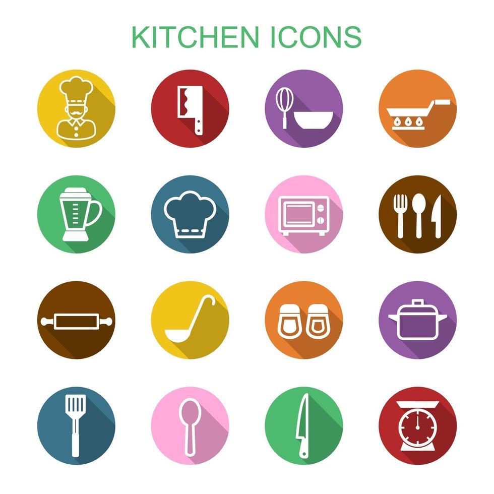 iconos de cocina larga sombra vector