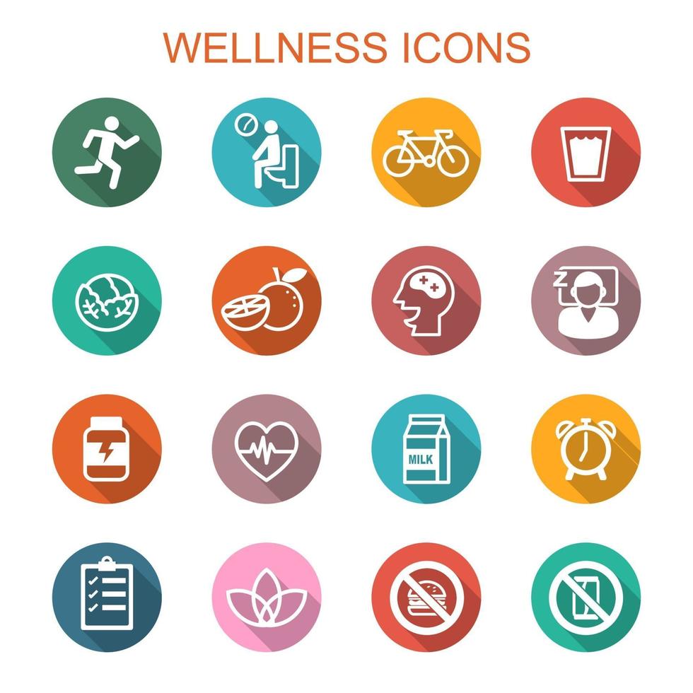 wellness long shadow icons vector