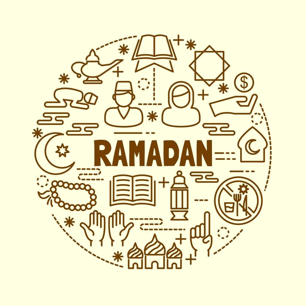 ramadan minimal thin line icons set vector