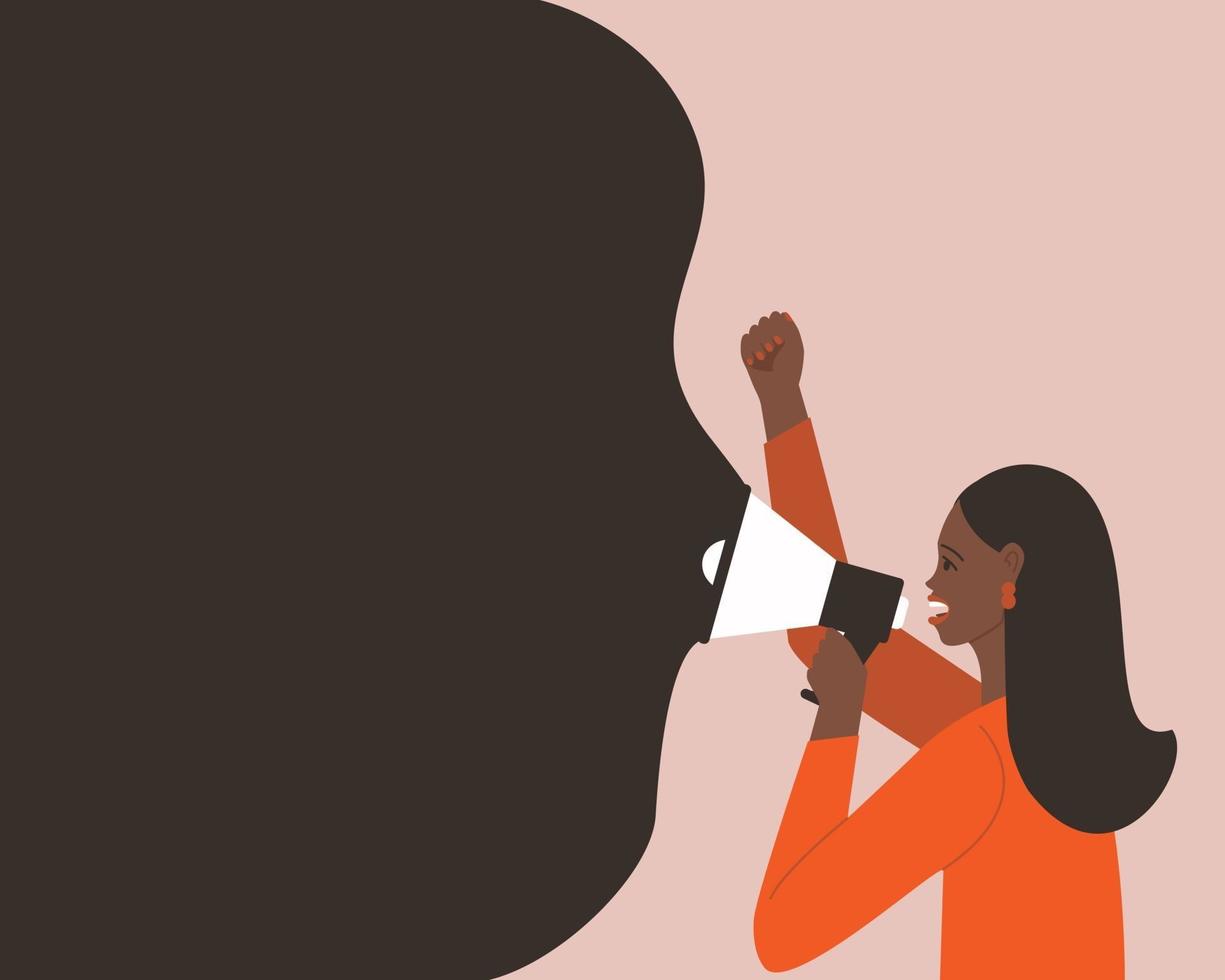 African American woman makes an announcement in a megaphone vector