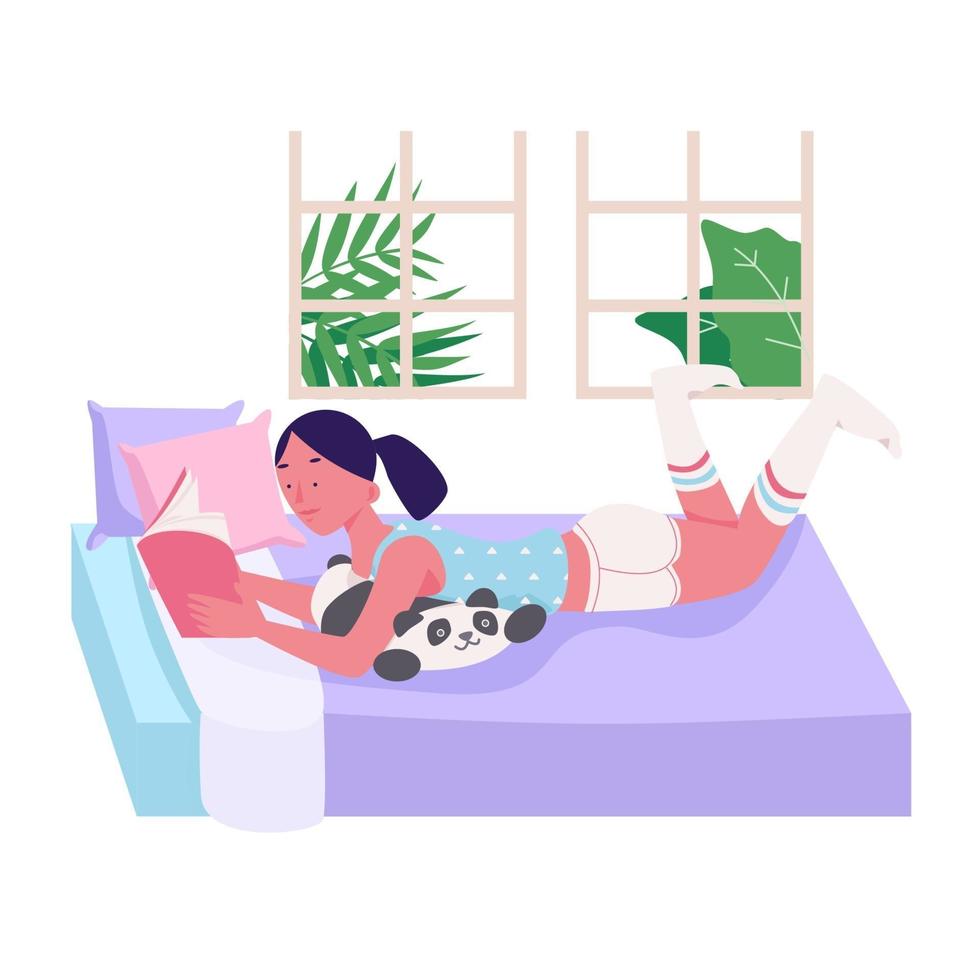 Girl Reading on the Bed vector