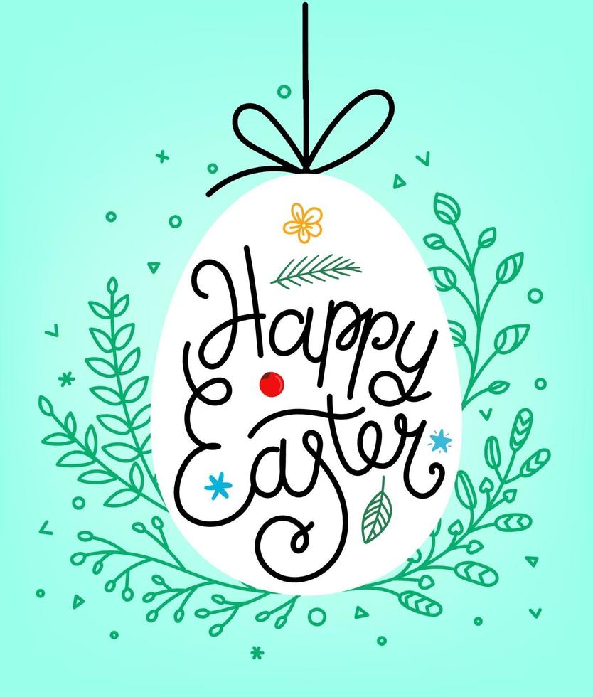 Happy Easter lettering inscription. Easter eggs in doodle style vector