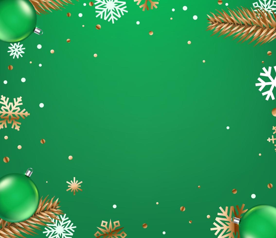 Top view winter holiday green background vector