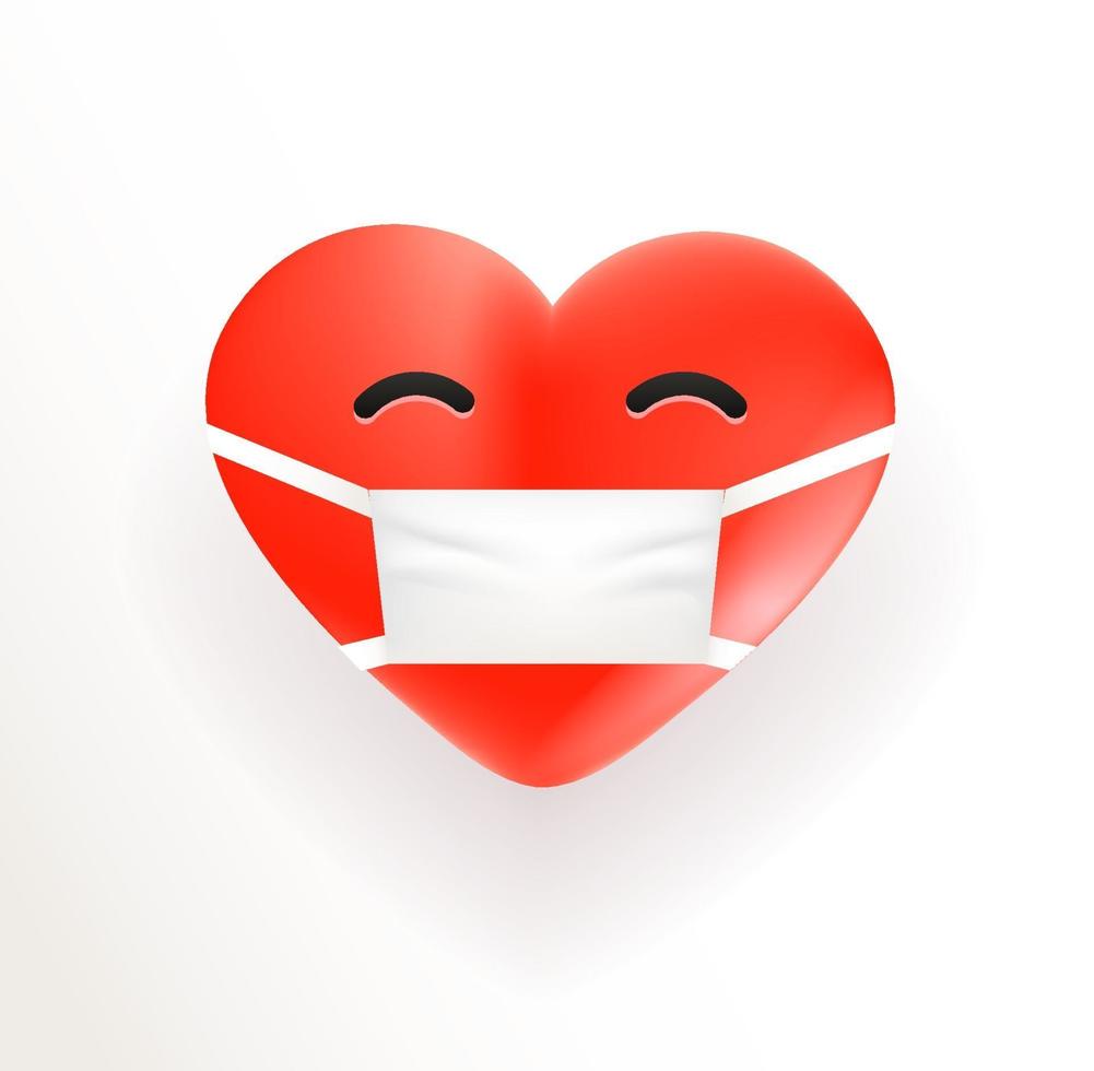 Heart with medical mask. 3d vector illustraction