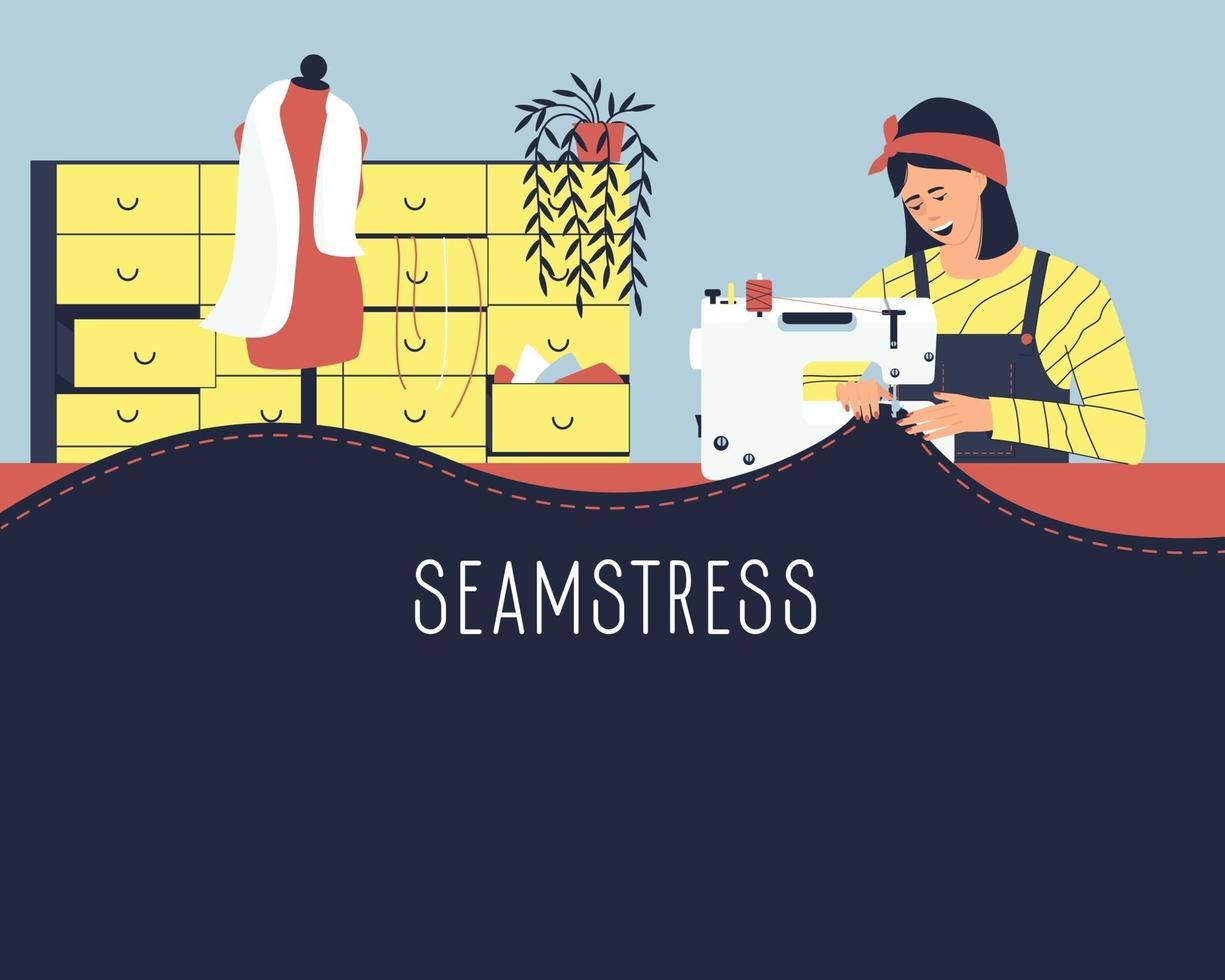 Fashion designer seamstress at work on a sewing machine vector