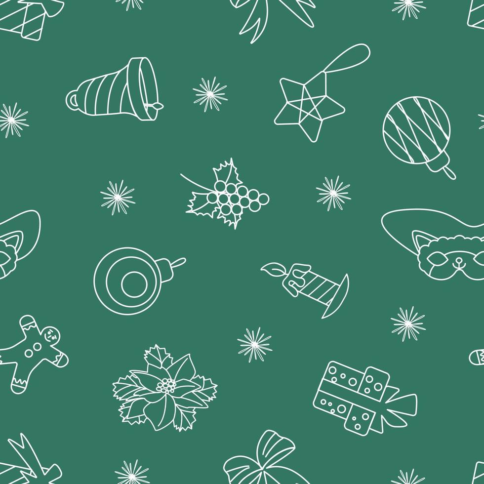 patrón transparente de Navidad blanco sobre un fondo verde vector