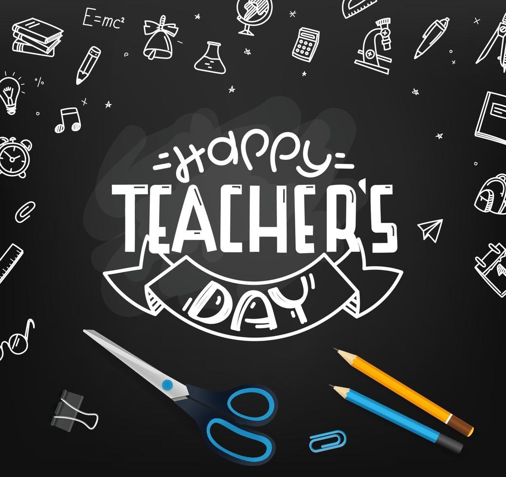Happy teachers day. School chalkboard with doodle elements vector