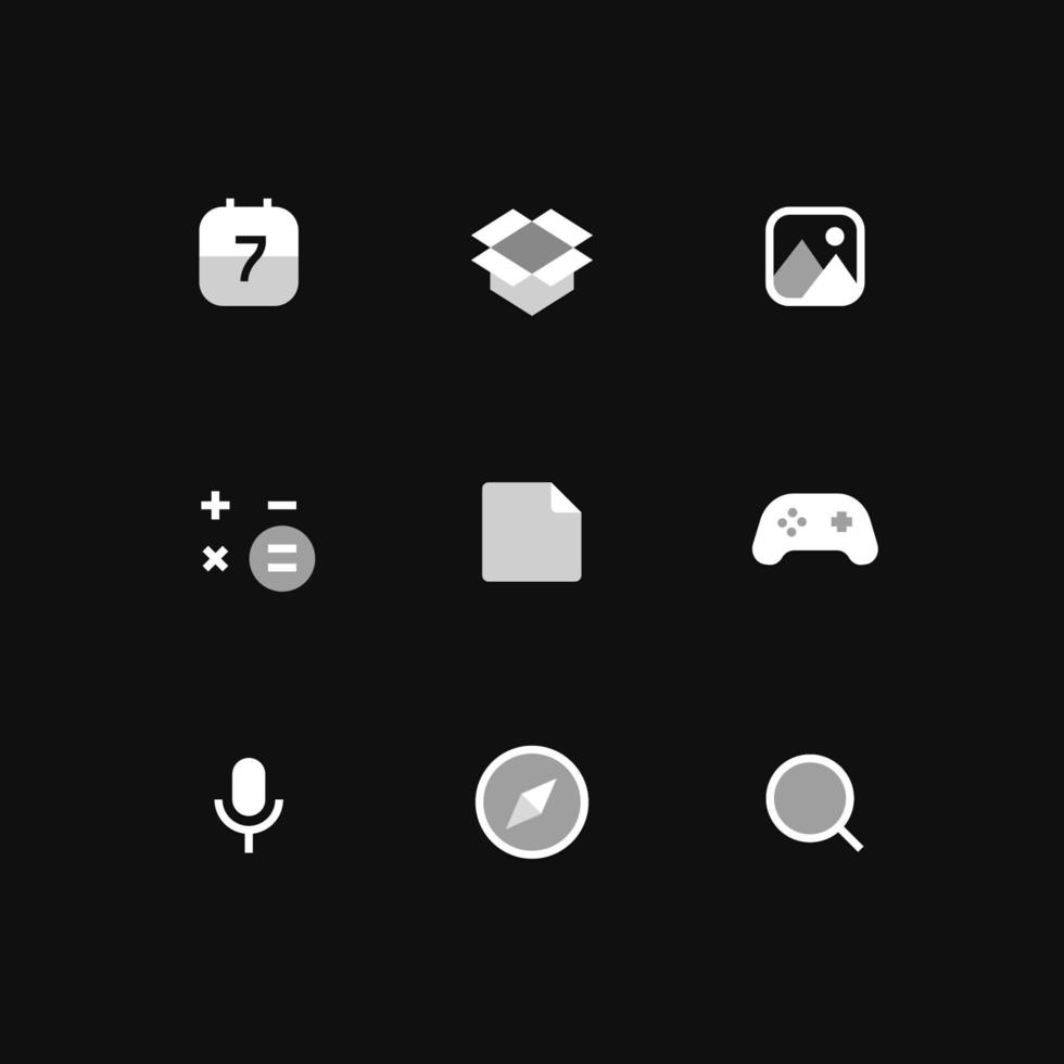 Modern smartphone vector icons set on black background