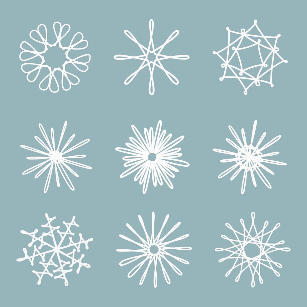 White snowflakes line art in flat style vector