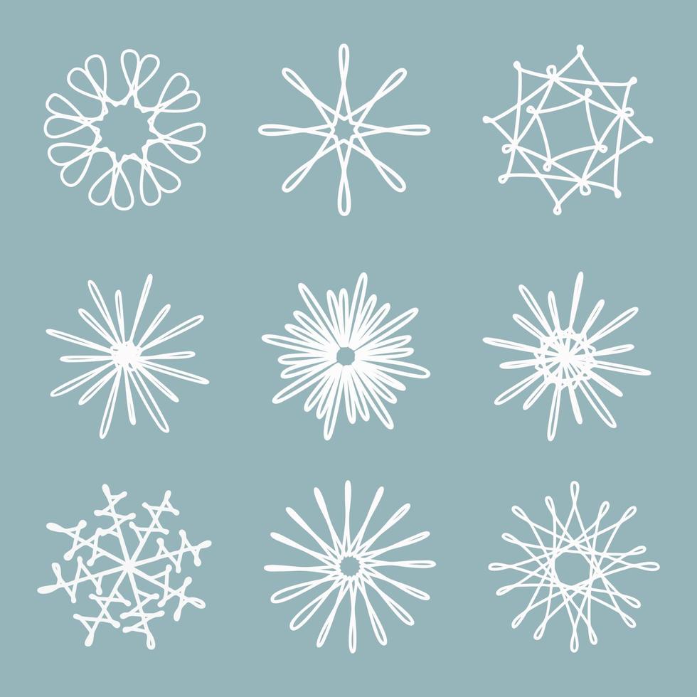 arte lineal de copos de nieve blancos en estilo plano vector