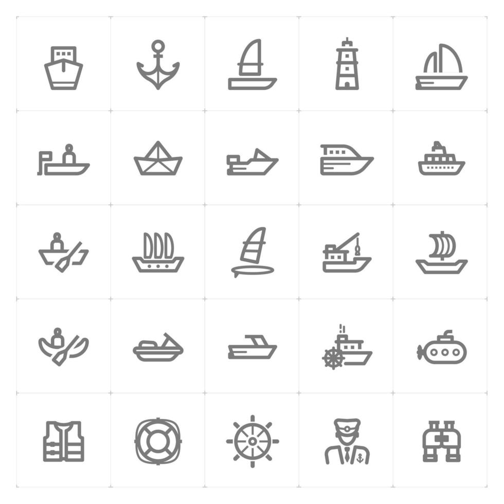 iconos de línea de barco y barco. Ilustración vectorial sobre fondo blanco. vector