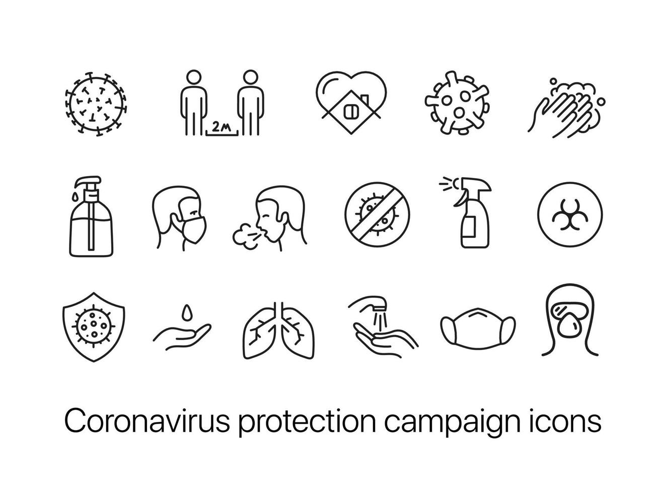 Coronavirus protection campaign icons set vector